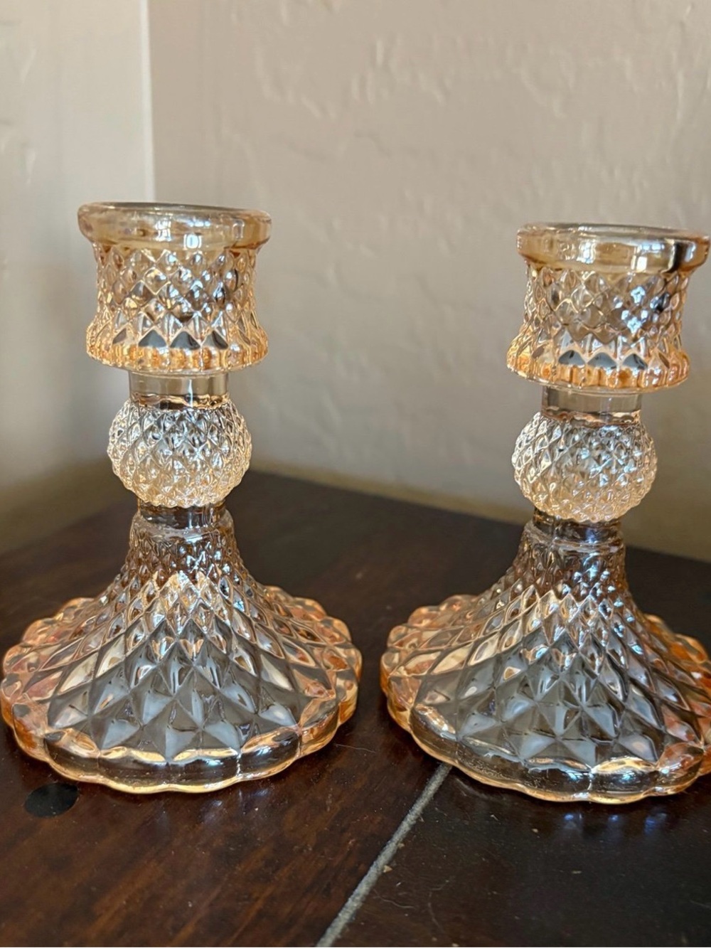 Set of 2 Vintage Style Cut Glass Candlestick Holders